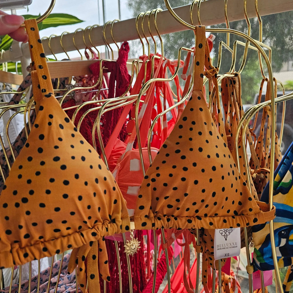 Poá Sol Printed Triangle Bikini Top with Sun Charm Beeluxxe