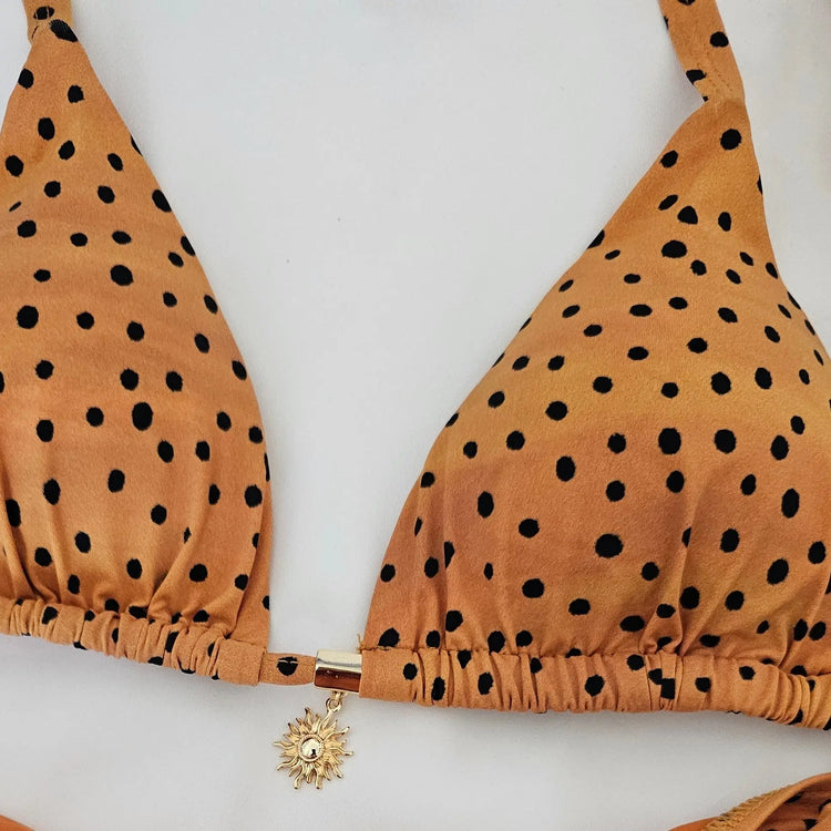 Poá Sol Printed Triangle Bikini Top with Sun Charm Beeluxxe