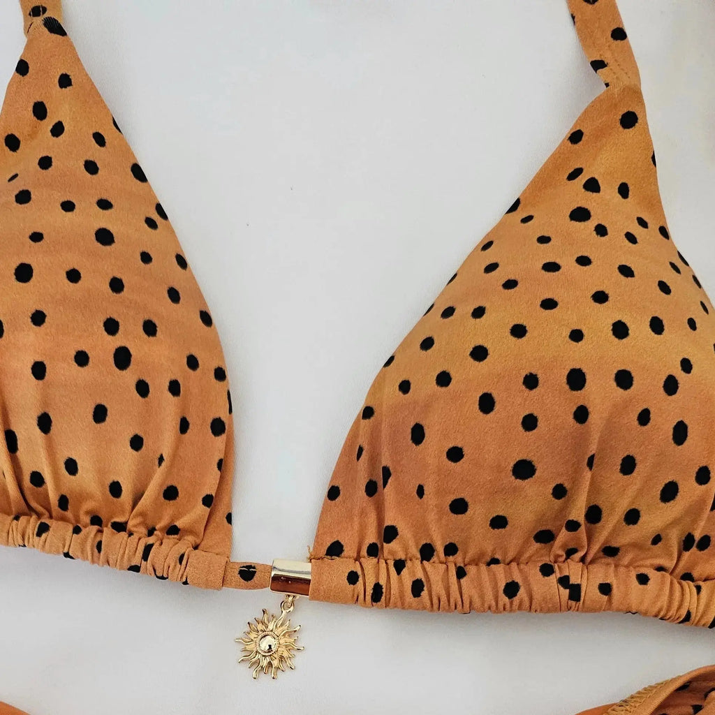Poá Sol Printed Triangle Bikini Top with Sun Charm Beeluxxe