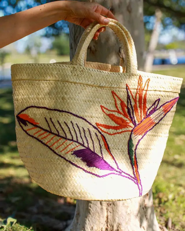 Areia Straw Beach Bag - Details with purple