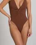 Beeluxxe Classic One-Piece Swimsuit in Cocoa, front view