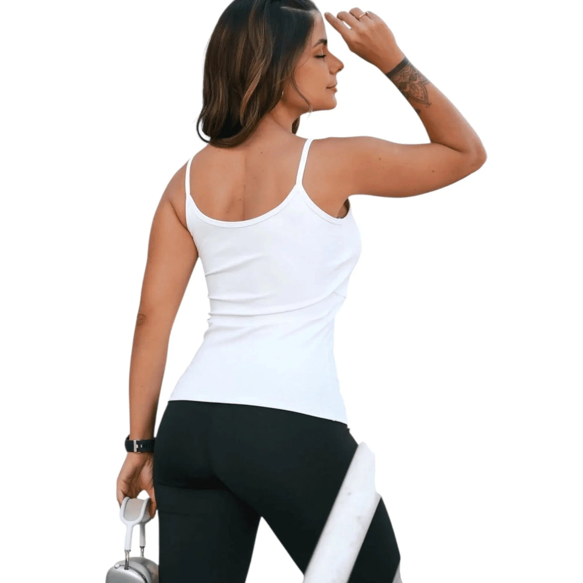 Evolve Flow Women's Tank in white activewear fabric, back view