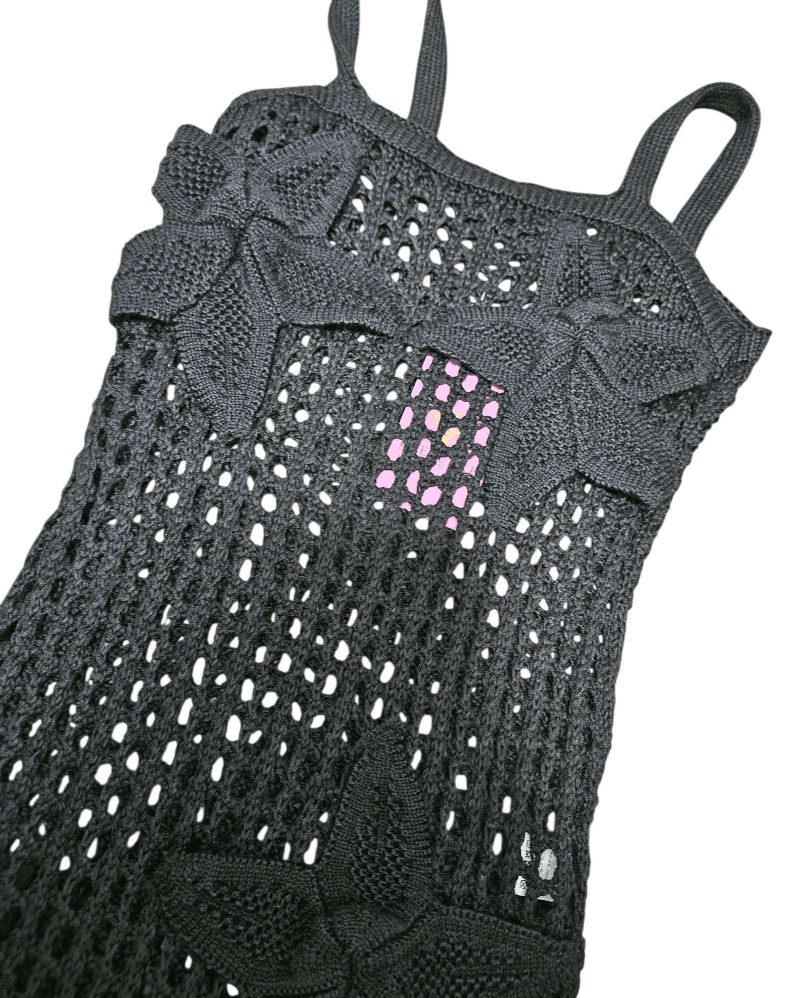Beeluxxe "Flor de Sol" Cover-Up Dress in Black crocheted knit, detail view