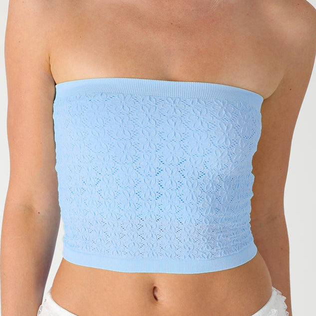 Beeluxxe blue floral lace strapless tube top