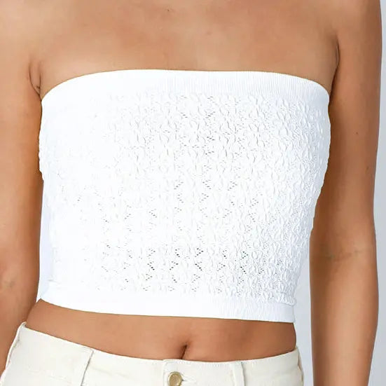 Beeluxxe white floral lace strapless tube top
