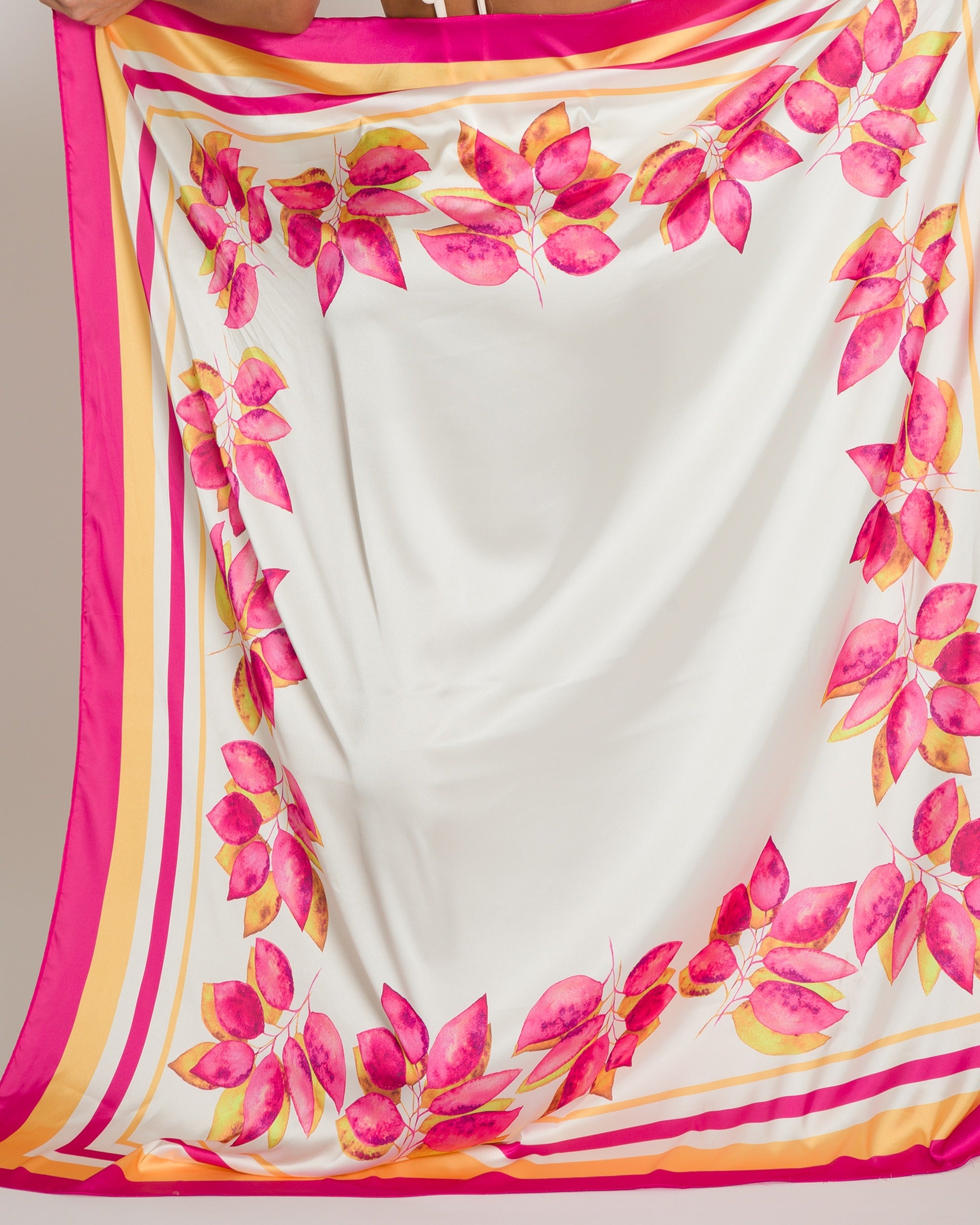 Beeluxxe Petalia Silk Cover-Up in floral print, worn as a tied sarong, back view