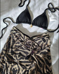 Beeluxxe Tule Cover-Up Pants in Brown and Black print, flat lay view