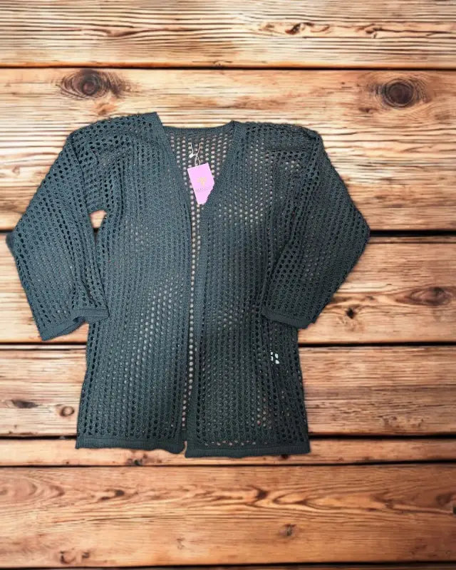 Brazilian Knit Beach Kimono – Long Sleeve - Black / One size