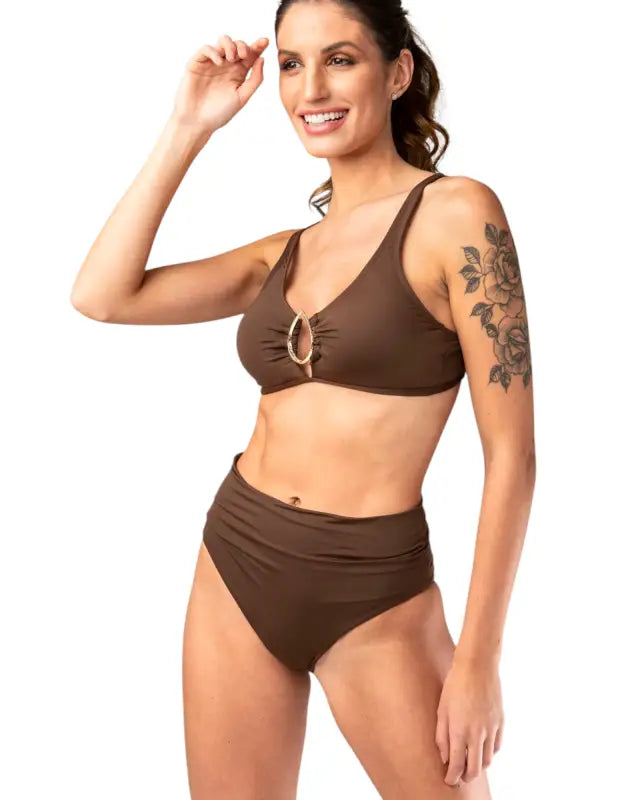 Eco-Friendly Bikini Set – Metal Buckle Top & Foldable Hot Pants | UV Protection SPF50 +
