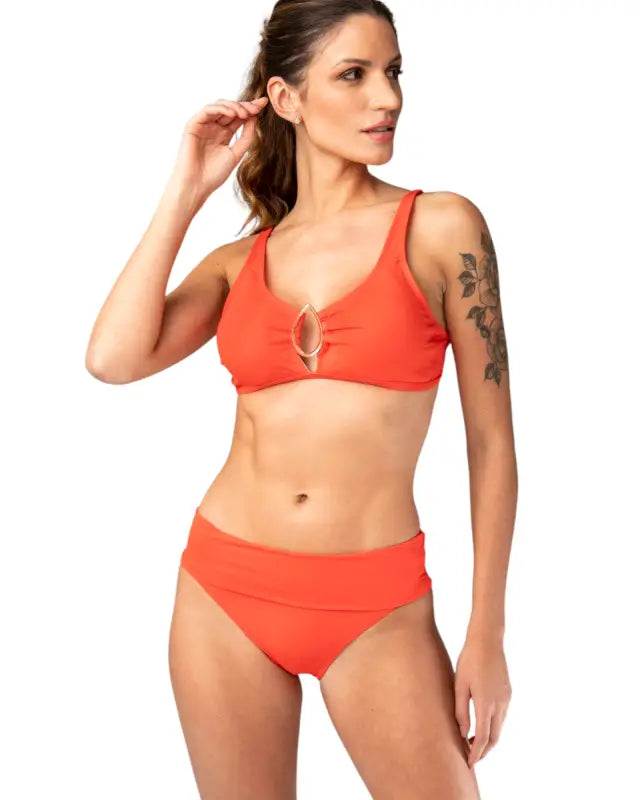 Eco-Friendly Bikini Set – Metal Buckle Top & Foldable Hot Pants | UV Protection SPF50 +
