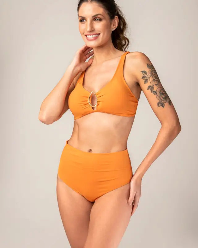 Eco-Friendly Bikini Set – Metal Buckle Top & Foldable Hot Pants | UV Protection SPF50 +