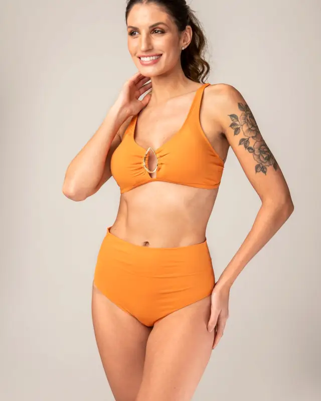 Eco-Friendly Bikini Set – Metal Buckle Top & Foldable Hot Pants | UV Protection SPF50 +