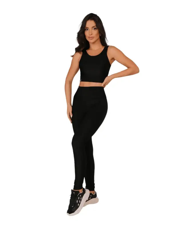 Gold Ribbed Activewear Set with Top and Leggings - Beeluxxe