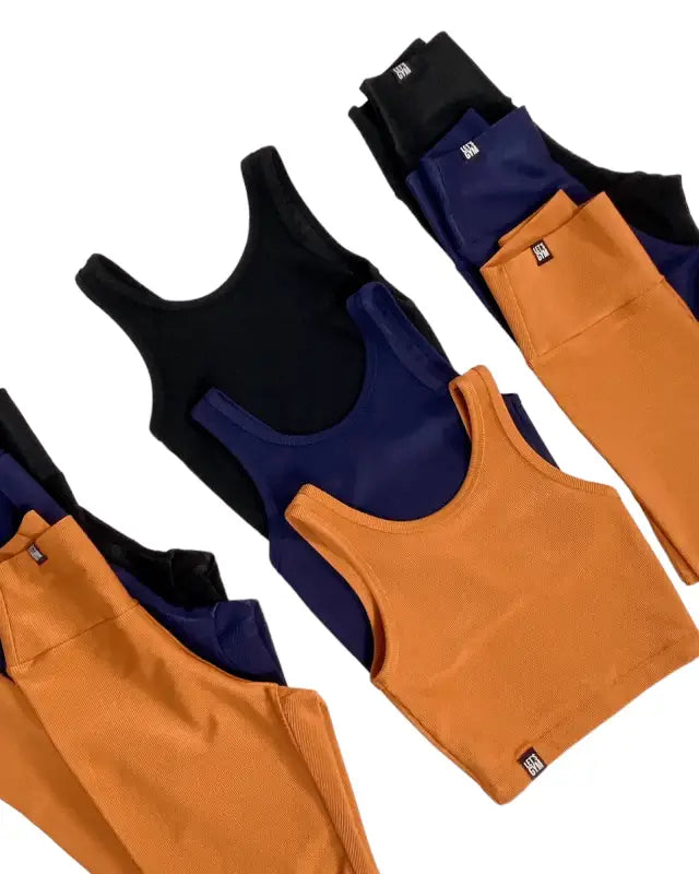 Gold Ribbed Activewear Set with Top and Leggings - Beeluxxe