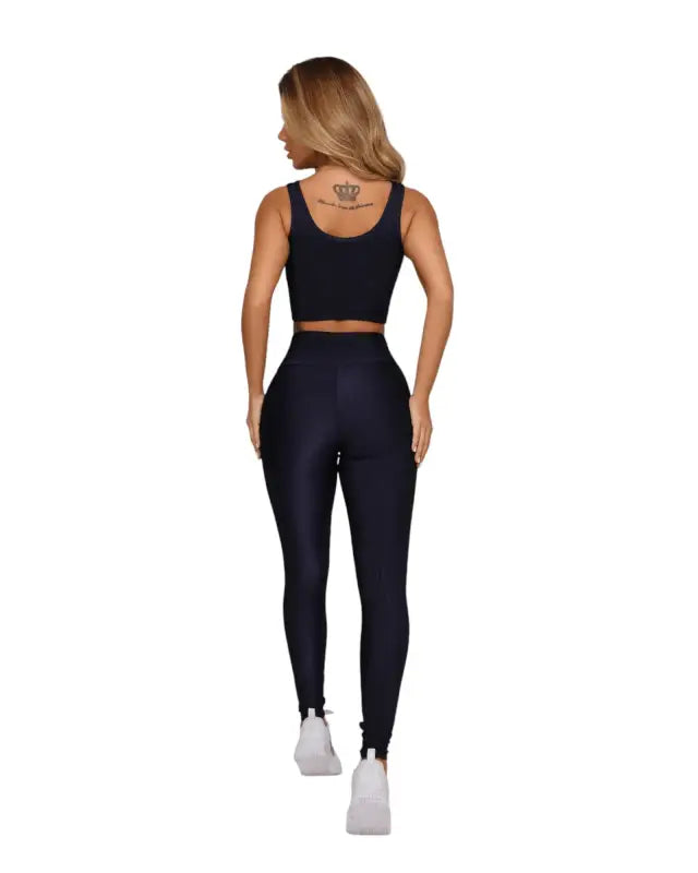 Gold Ribbed Activewear Set with Top and Leggings - Beeluxxe