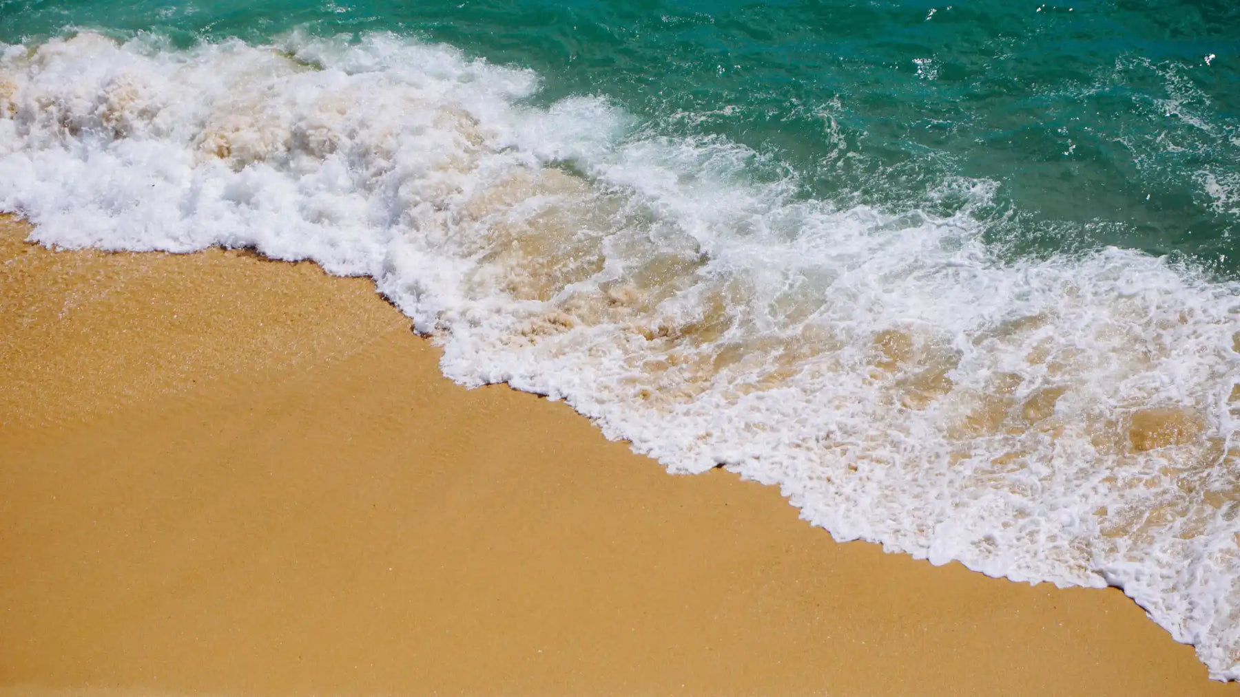 Sandy beach meeting turquoise ocean waves.