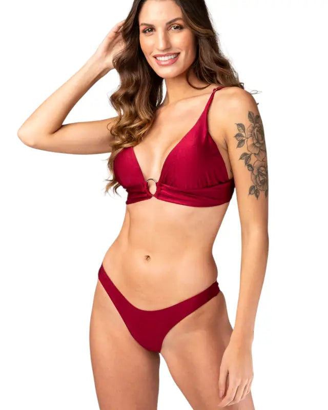 Shiny Asymmetrical Bikini Set – Draped Hip Top & Asa Delta Bottoms | UV Protection SPF50 +