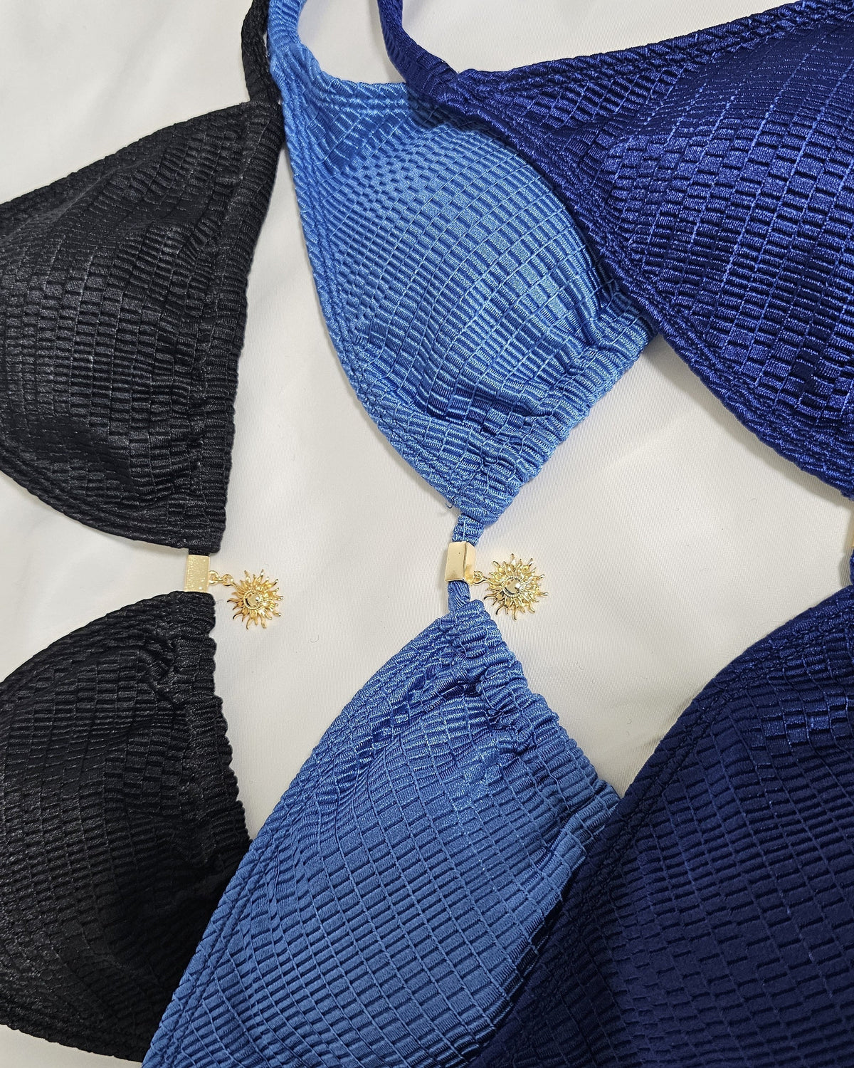Solar Glow Bikini Set in black, petroleum blue, and navy, Beeluxxe
